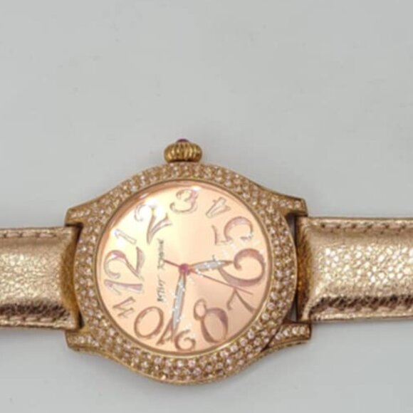 Betsey Johnson Rose Gold Watch with Crystal Bezel Leather Band NWOT! Works! - Picture 10 of 11